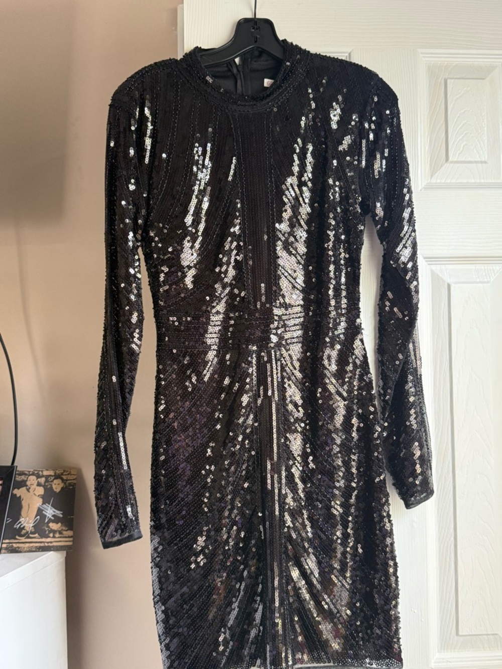 Gianni Bini Black Long-Sleeve Sequin Cocktail Dress